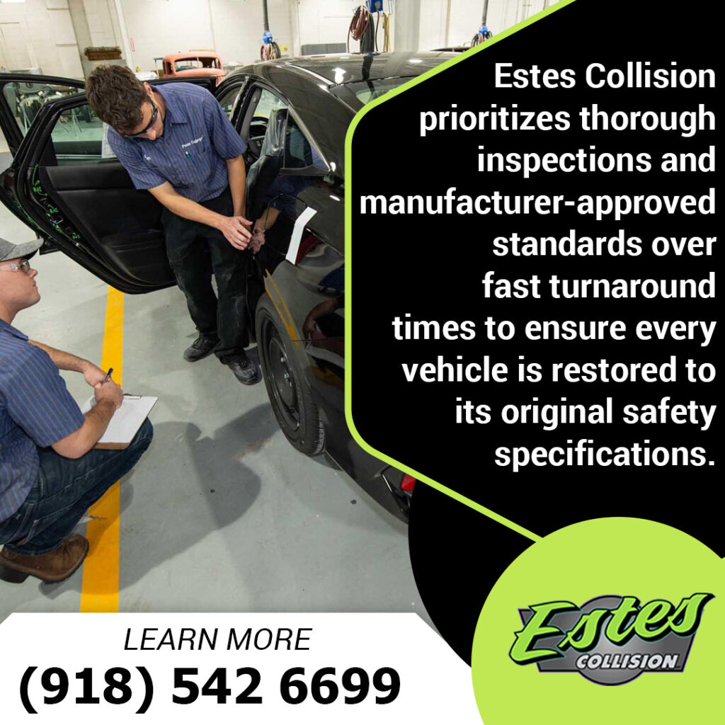Graphic from Estes Collision highlighting thorough inspections and manufacturer-approved safety standards.