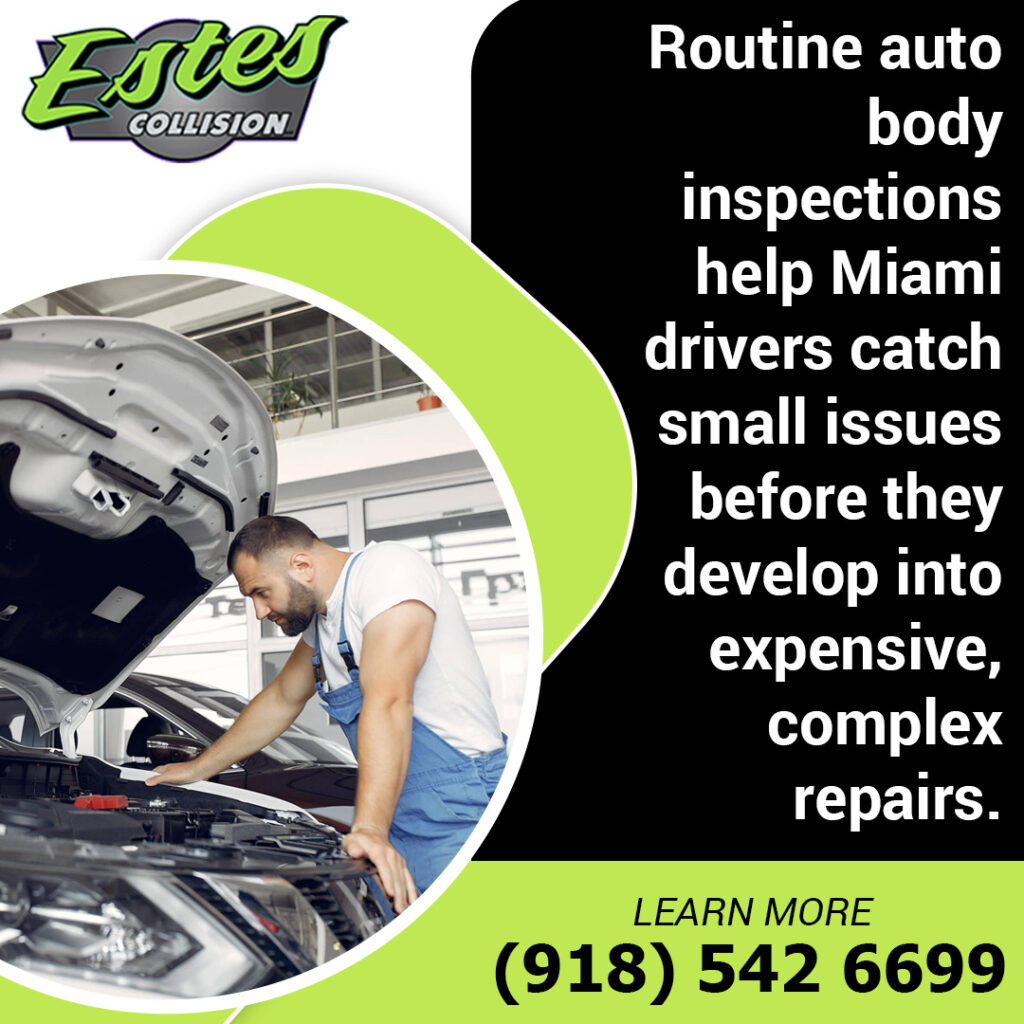 Graphic from Estes Collision highlighting how routine auto body inspections catch minor issues early.